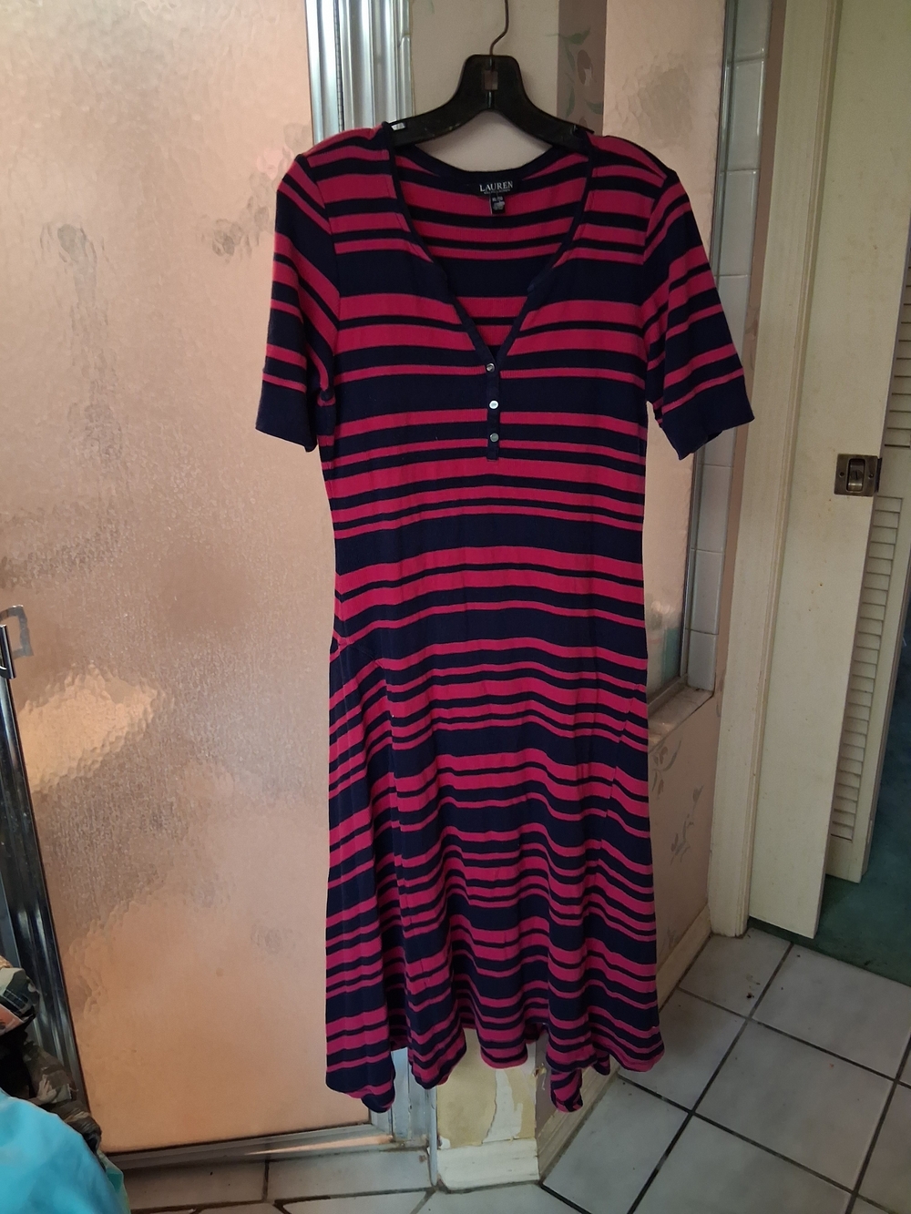 Lauren Ralph Lauren Striped Knit Dress in Navy and Pink XL